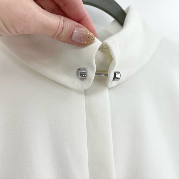 SALLY LAPOINTE Mixed Media Dress White Structure Top Faux Leather Skirt Size 4 - Picture 5 of 16